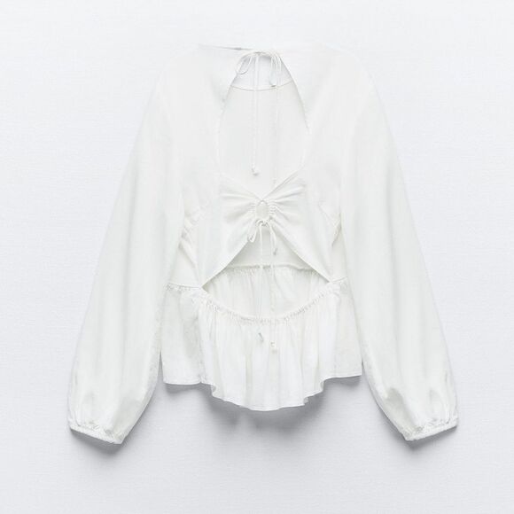 ZARA LINEN BLEND PEPLUM TOP - Picture 4 of 8